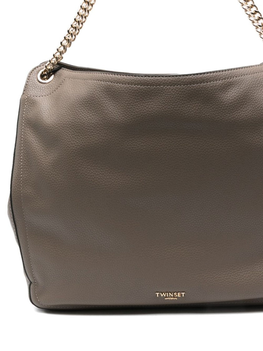 Twin-Set Textured Handbag With Chain-Link Strap And Magnetic Closure