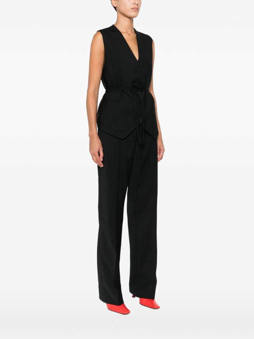 Semi Couture Sleeveless Black Gilet With Deep V-Neck