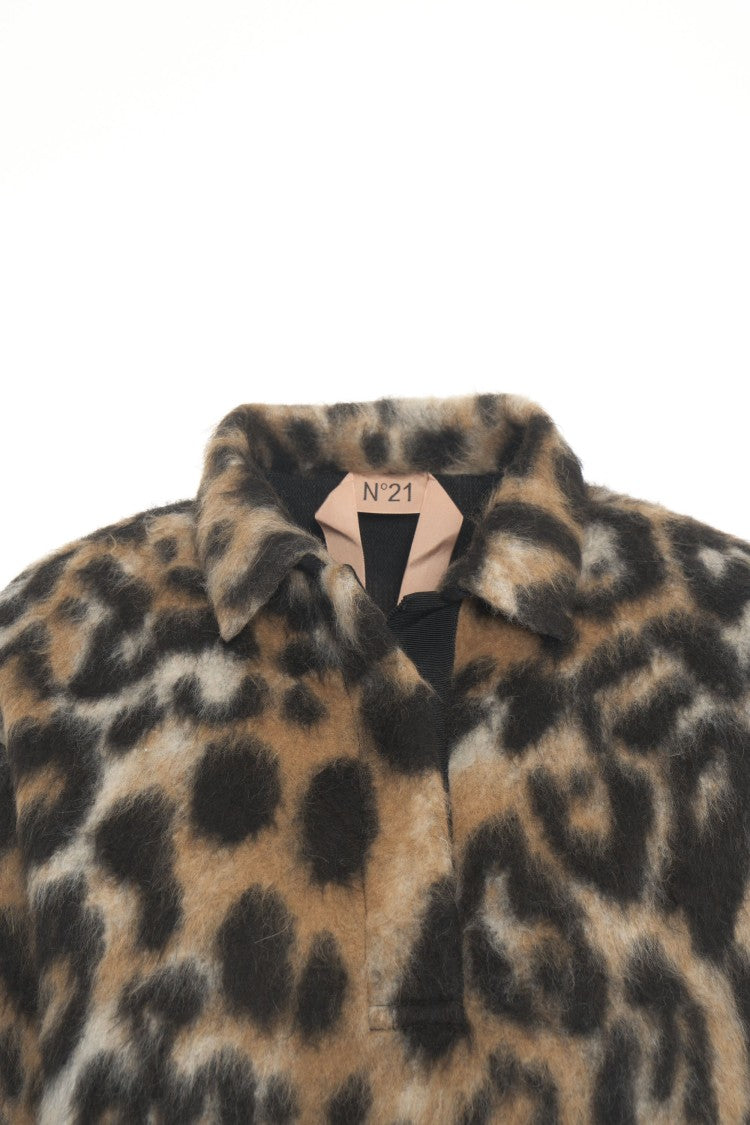 N°21 Leo-Print Polo With Classic Collar And Plush Texture