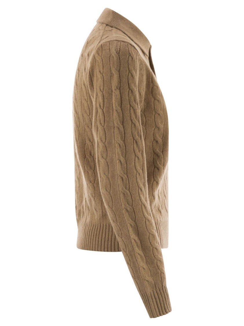 Polo Ralph Lauren Wool And Cashmere Polo Shirt With Cable Knit