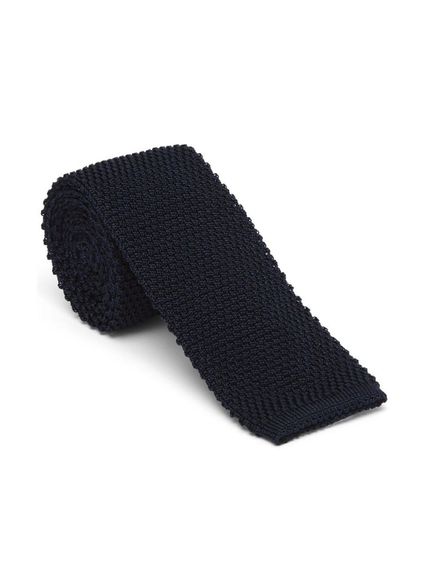 Brunello Cucinelli Textured Navy Knitted Tie With Squared Tip