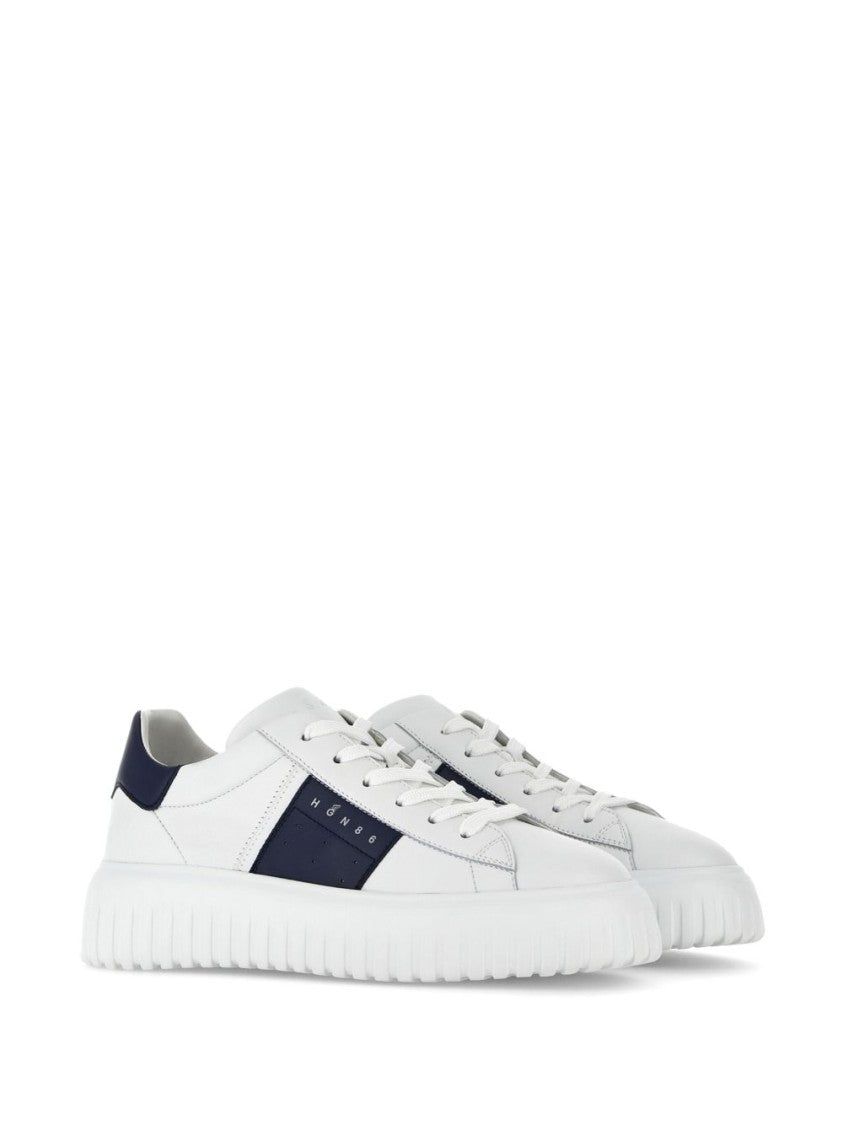 Hogan Panelled Design Calf Leather Sneakers With Chunky Sole