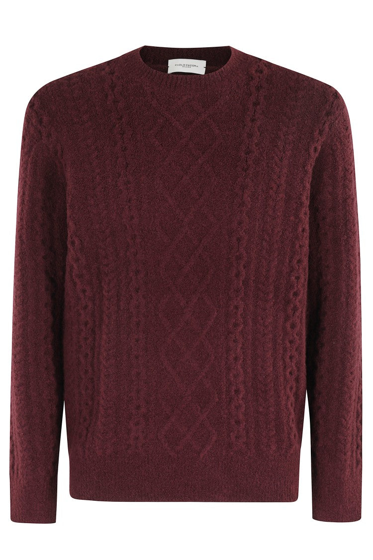 Paolo Pecora Burgundy Textured Cable Knit Sweater