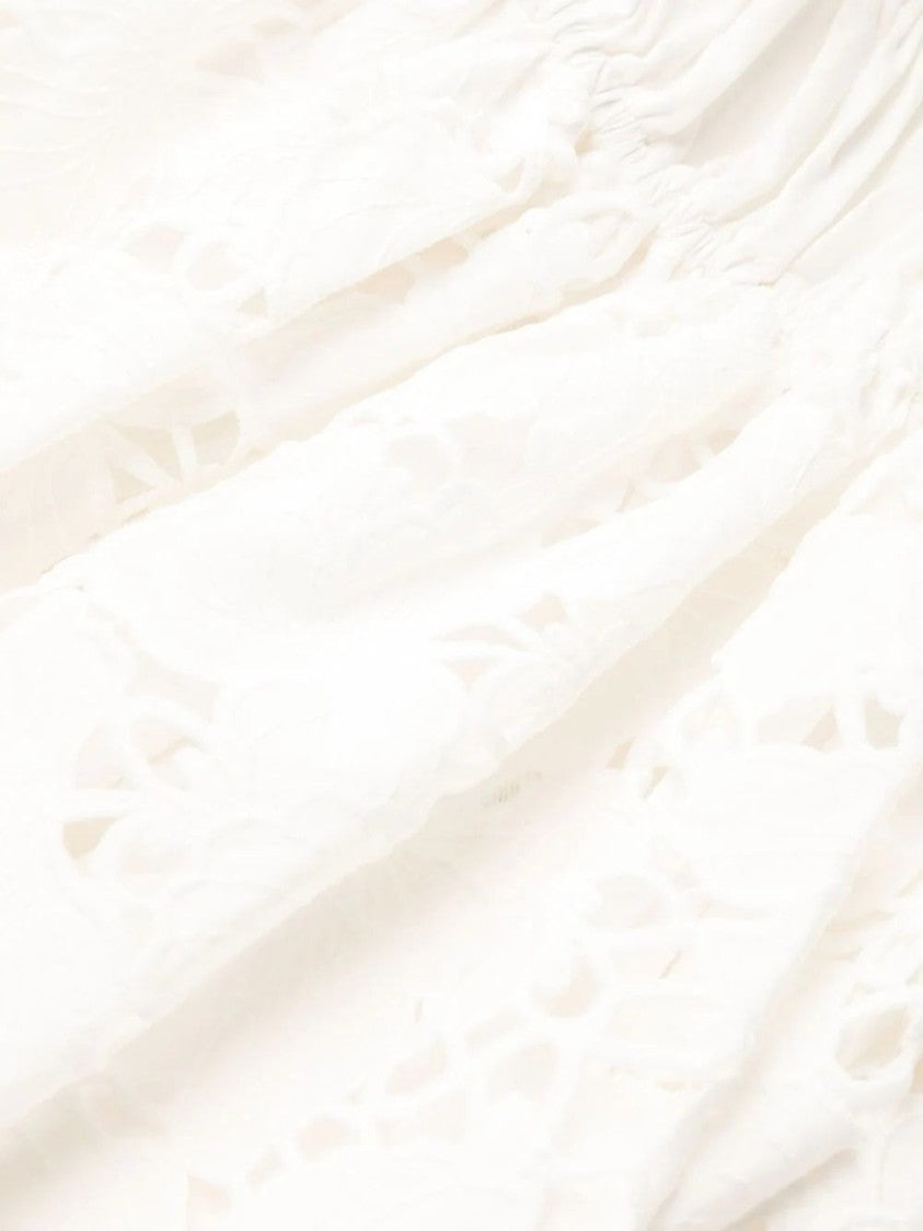 Self-Portrait White Cotton Lace Midi Dress