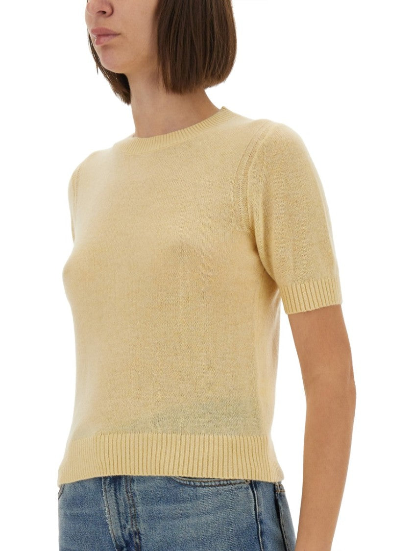 Guest In Residence Short-Sleeved Fitted Cashmere Shirt With Ribbed Detailing
