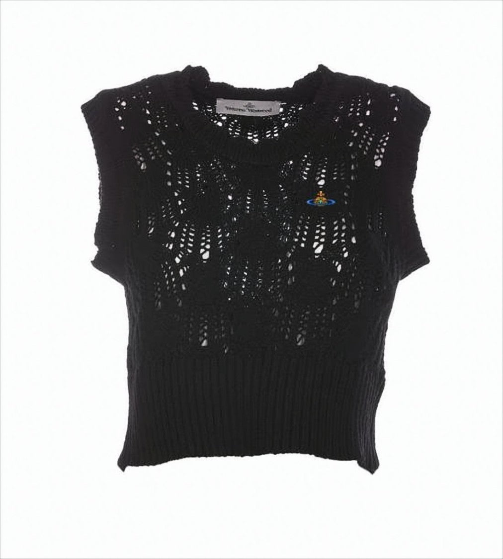 Vivienne Westwood Cropped Black Vest With Open-Knit Design