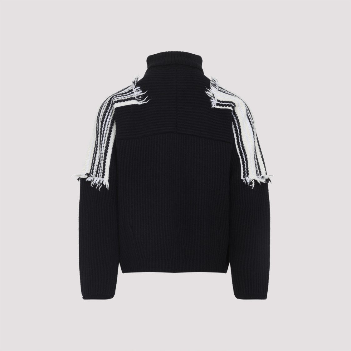 Mordecai Black Virgin Wool Jacquard Stripe Turtle Neck