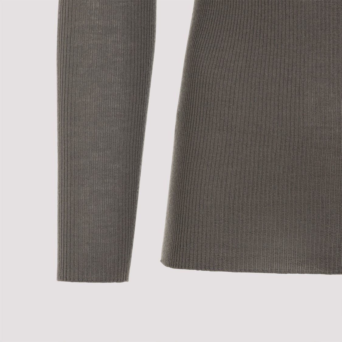 Rick Owens Dust Brown Wool Ribbed Round Neck Pullover
