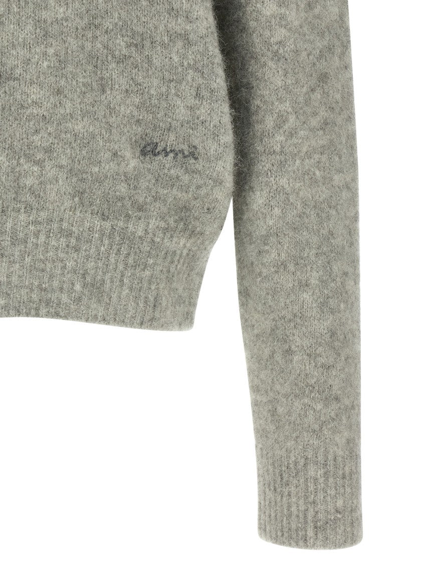 Ami Heathered Knit Polo Shirt With Embroidered Logo