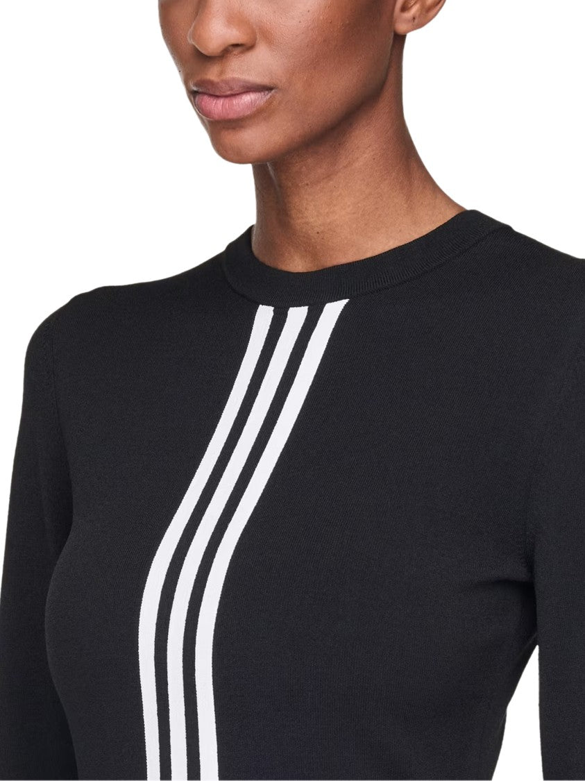 Y-3 Cropped Black Sweater With Vertical Stripe Detail