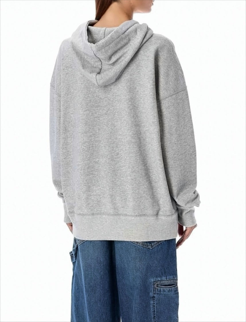 Isabel Marant Heather Grey Hoodie With Drawstring And Bold Logo