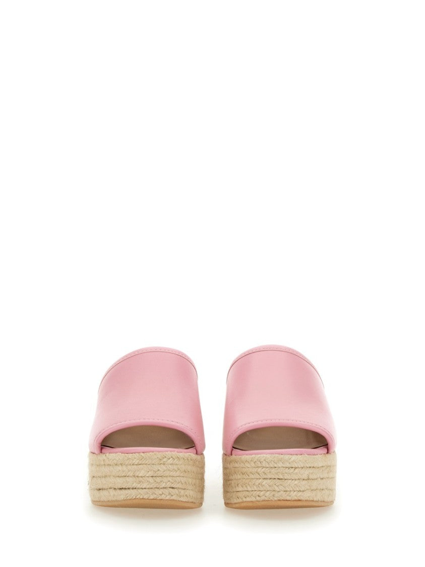 Moschino Pink Leather Sandal With Jute-Wrapped Platform