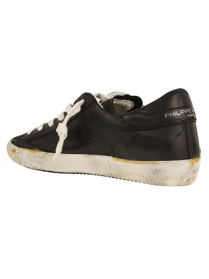 Philippe Model Low-Top Distressed Black Goat Leather Sneakers