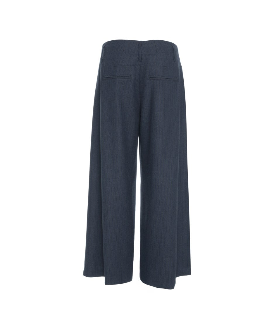 Jucca Pinstripe Wide-Leg Culottes With Drawstring Waist And Side Pockets