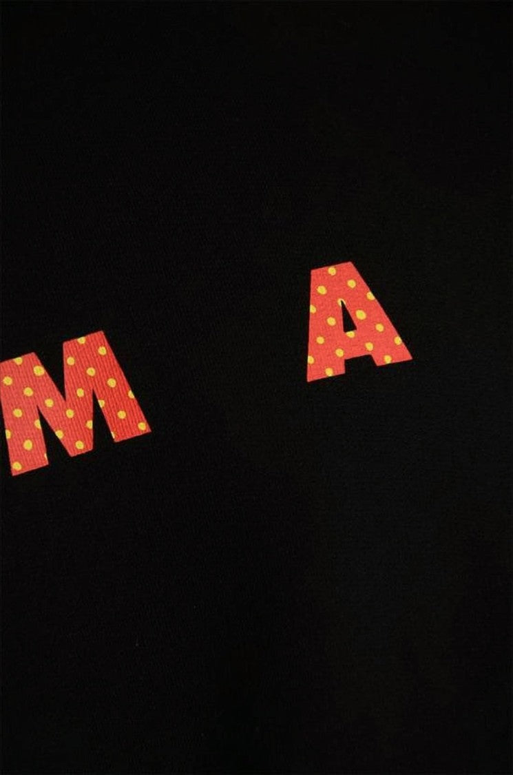 Marni Cropped Black Cotton Sweatshirt With Contrasting Red Neckline And Bold Lettering