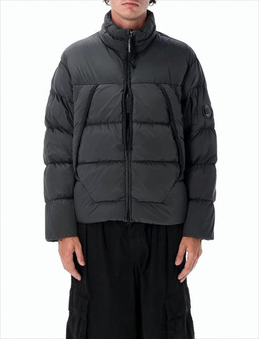 C.P. Company Quilted Padded Jacket With High Collar And Logo Patch