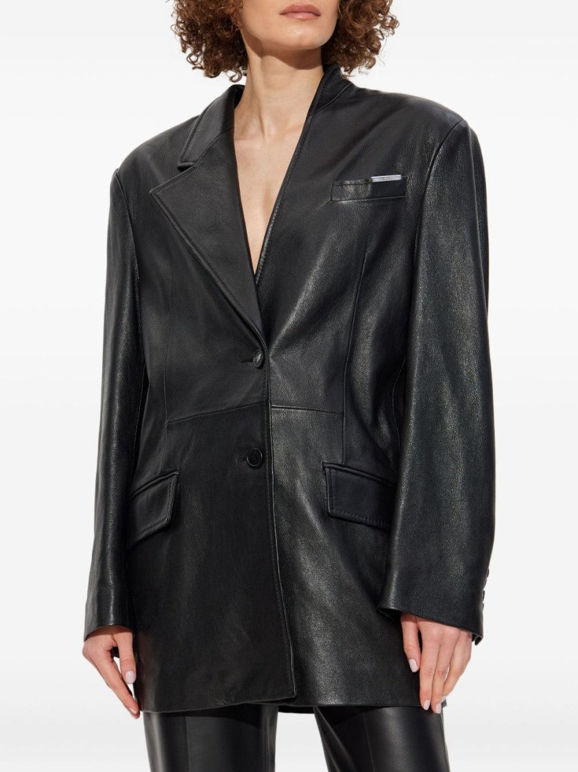 The Attico Oversized Black Lamb Leather Coat