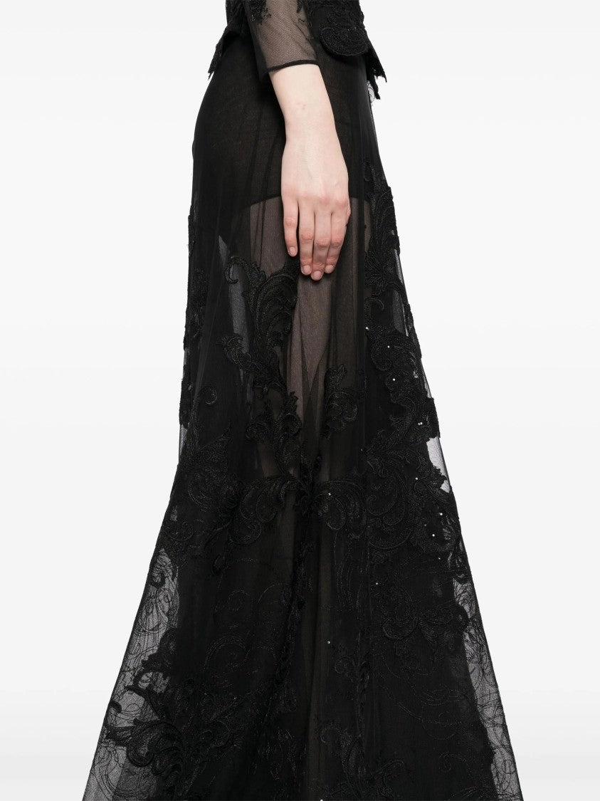 Saiid Kobeisy Jet Black Embroidered Long Dress With A-Line Silhouette