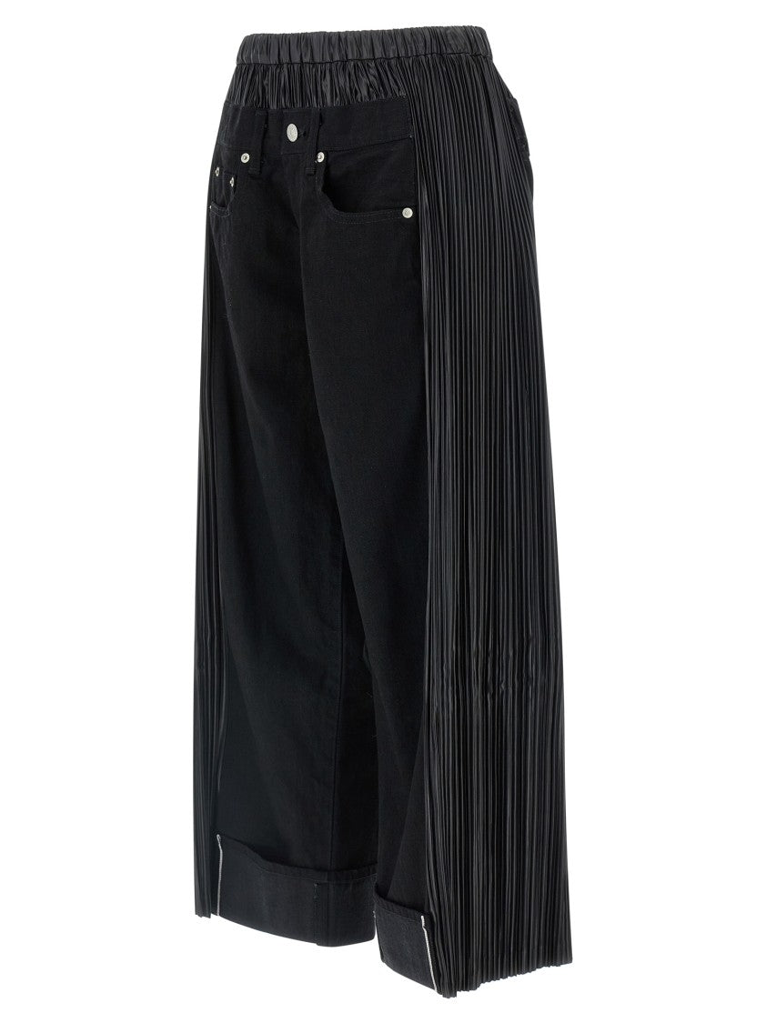 Junya Watanabe Wide-Leg Denim Jeans With Pleated Inserts And Trompe L'oeil Button