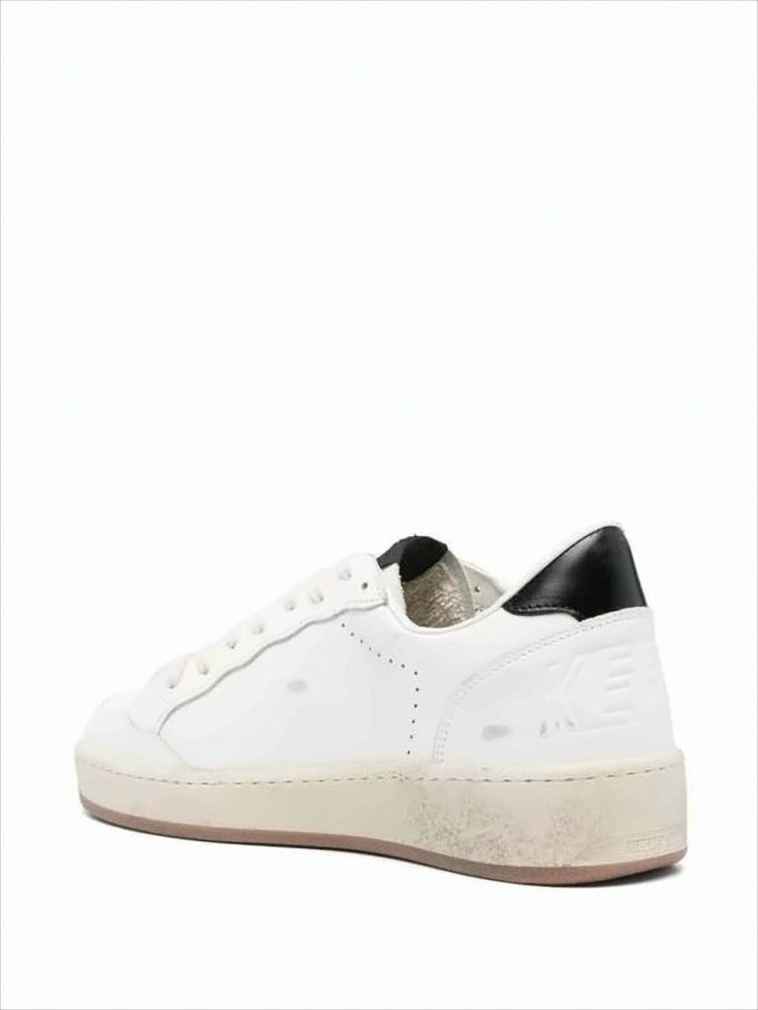 Golden Goose Distressed White Leather Low-Top Sneakers With Grey Star Accent