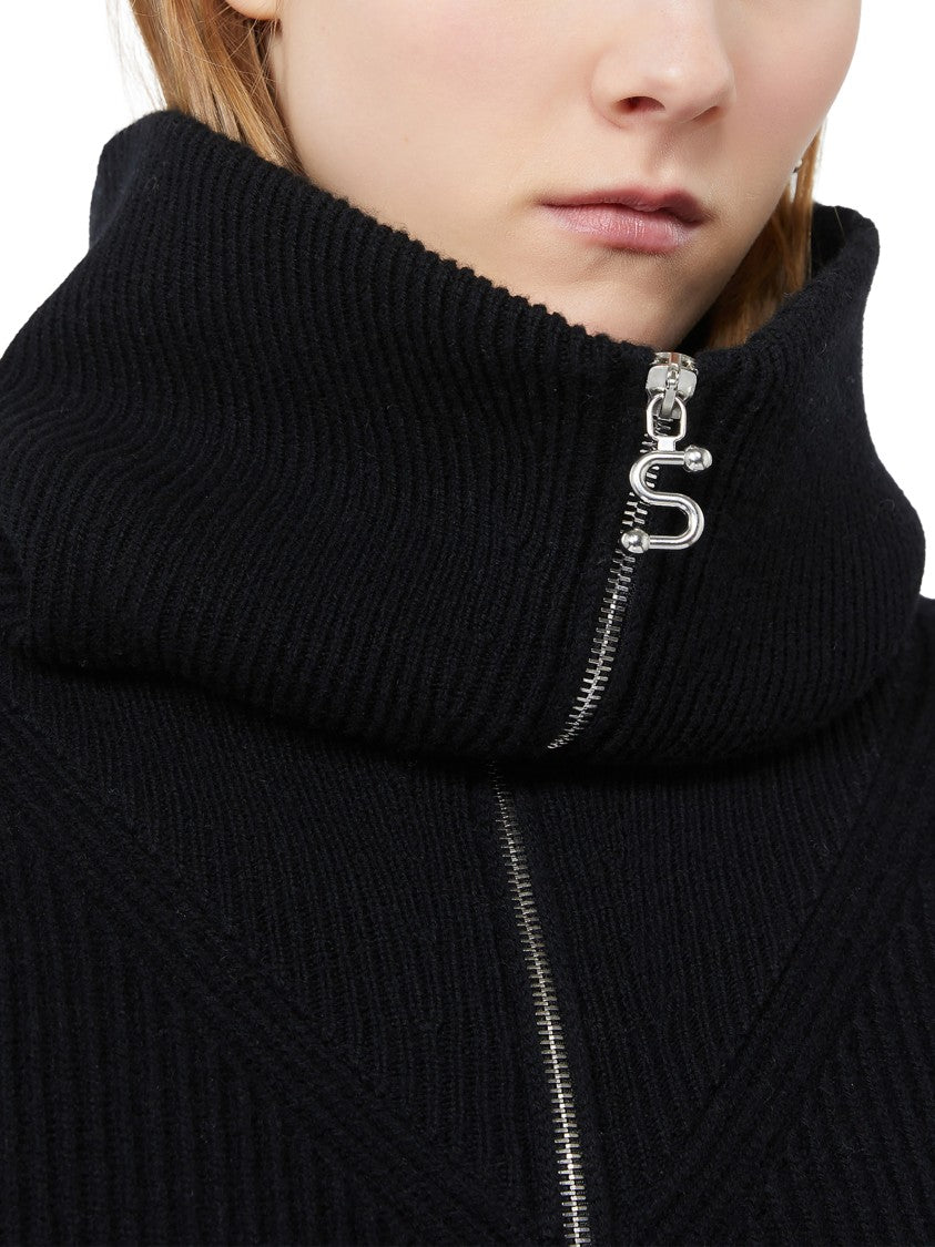 Max Mara Cropped Ribbed Knit Sweater With Zip Closure