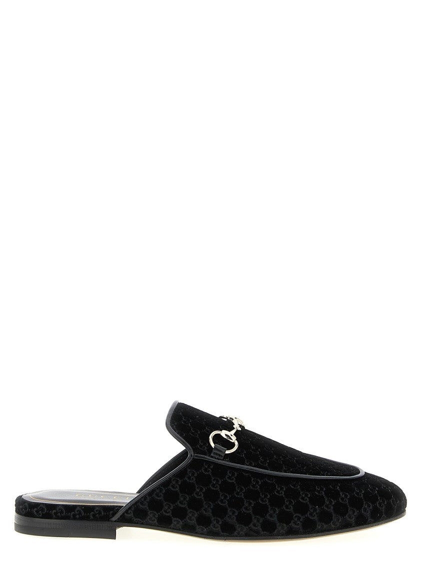 Gucci Gg Velvet Princetown Slippers With Metal Clamp Detail