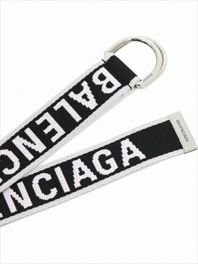 Balenciaga Leather Belt With Woven Logo And Double Ring Buckle
