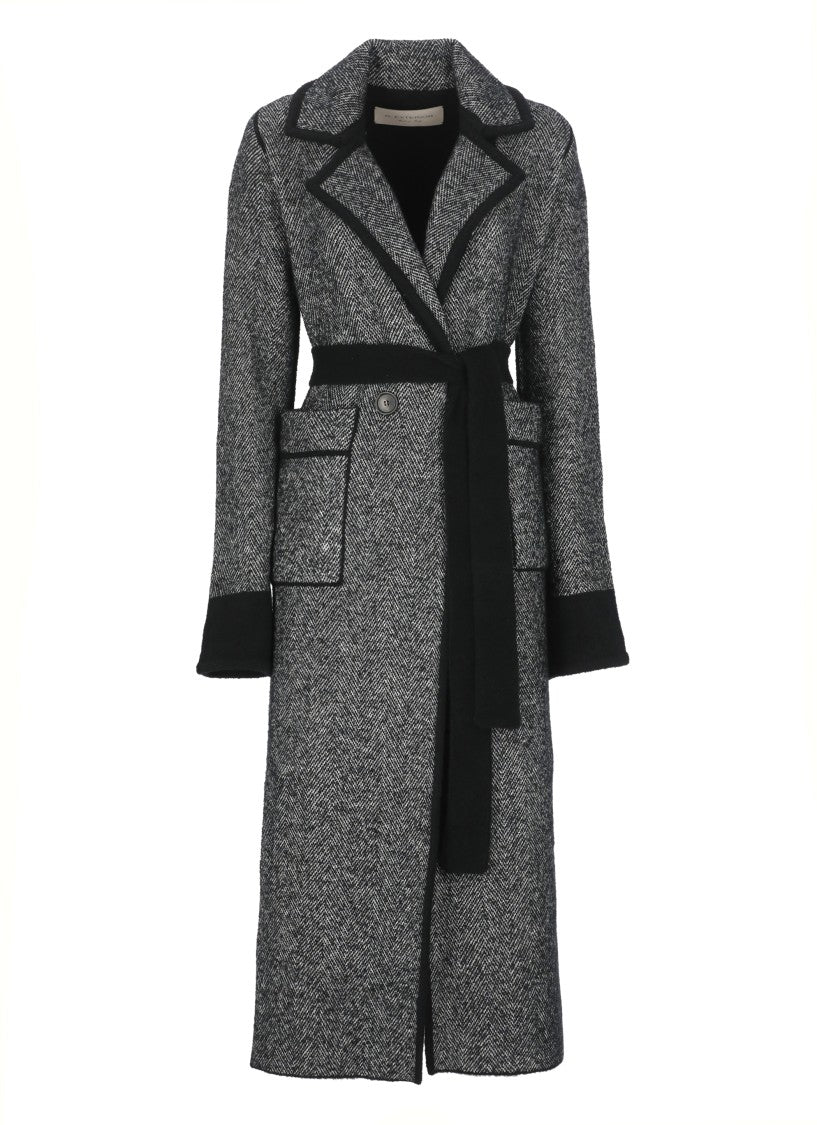 D. Exterior Black Wool Double-Breasted Coat