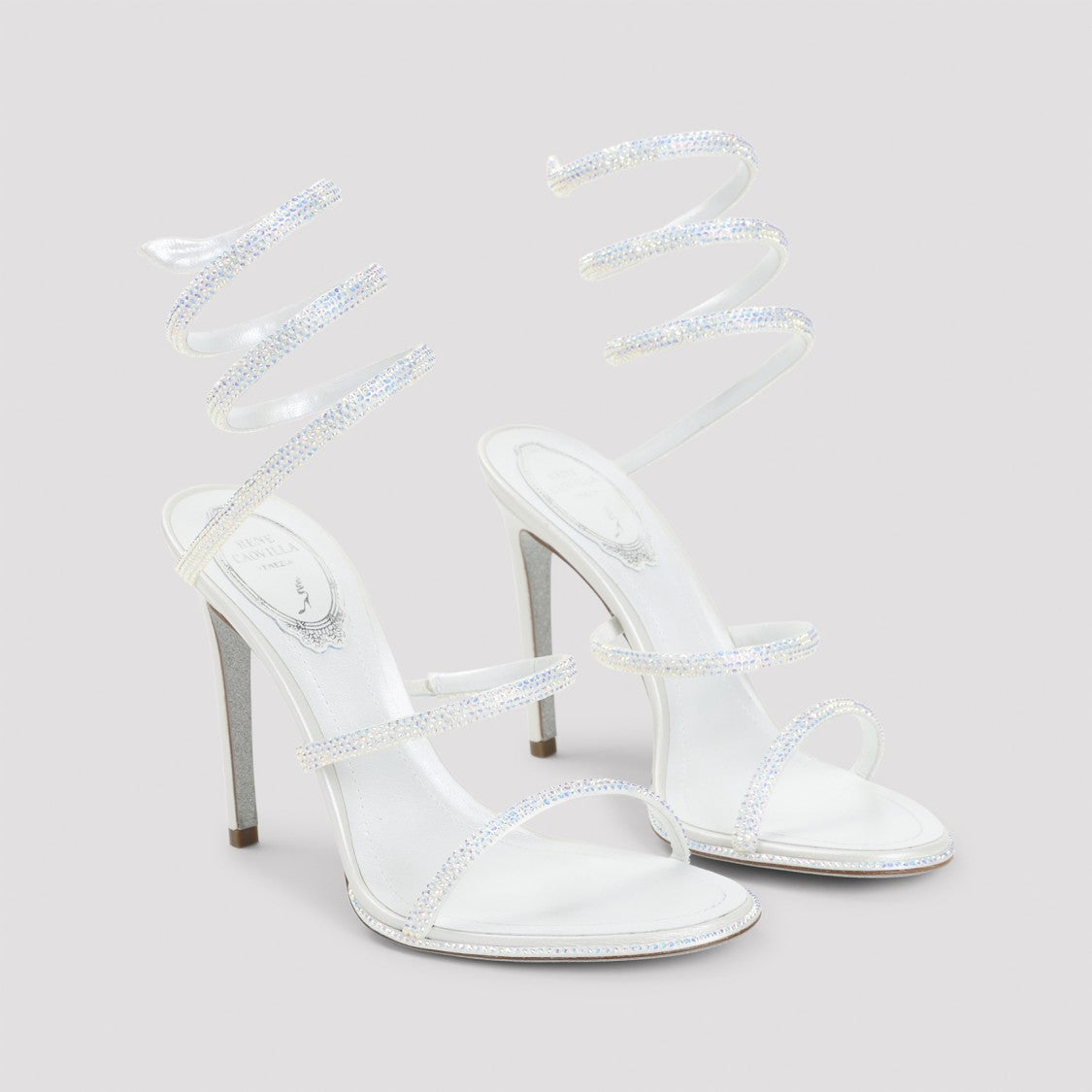 René Caovilla High-Heeled Sandals With Spiral Ankle Strap And Strass Accents