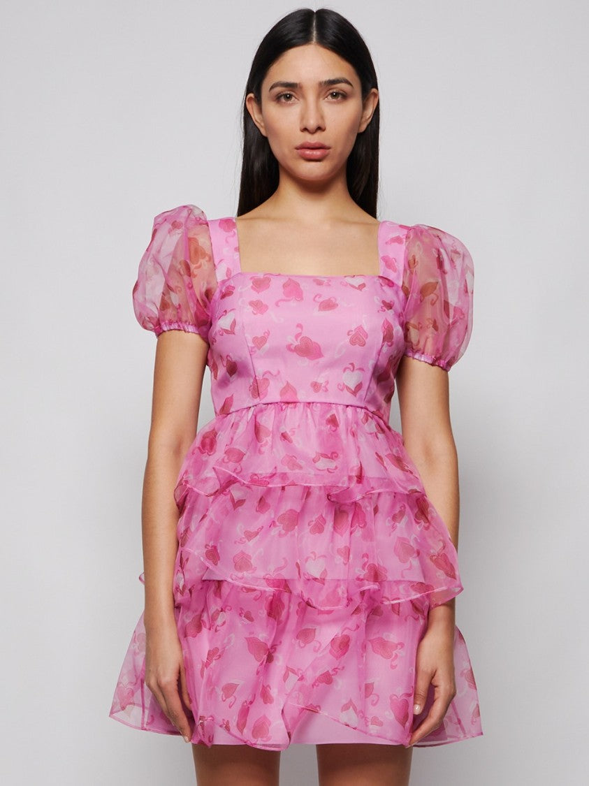 Hvn Mimi Tiered Heart Print Mini Dress