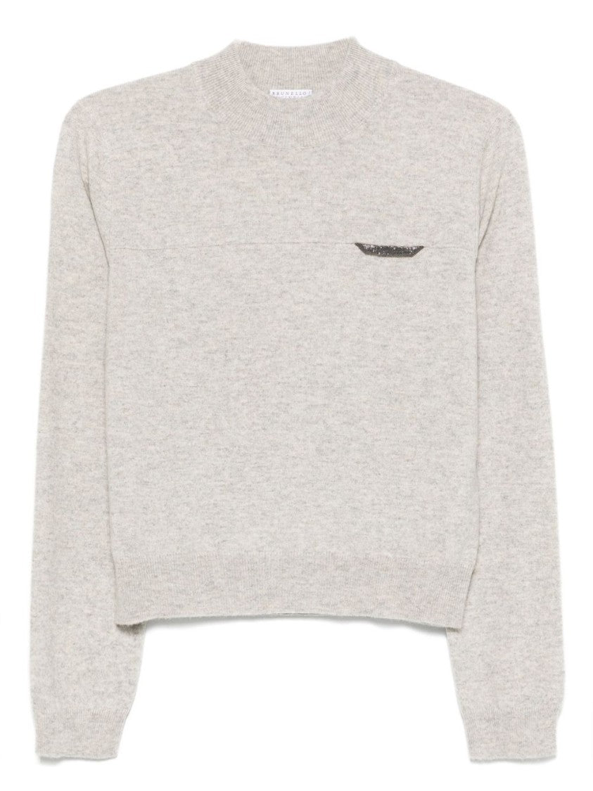 Brunello Cucinelli Gray Cashmere Crew Neck Sweater