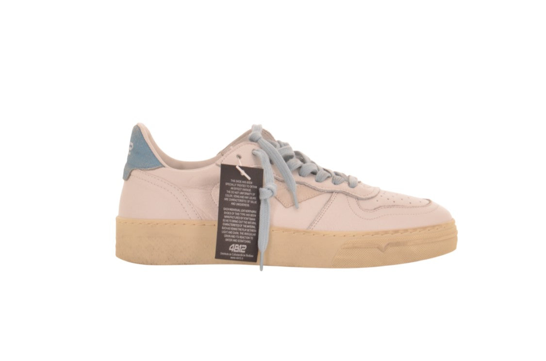 4B12 Retro White Leather Sneaker With Distressed Sole