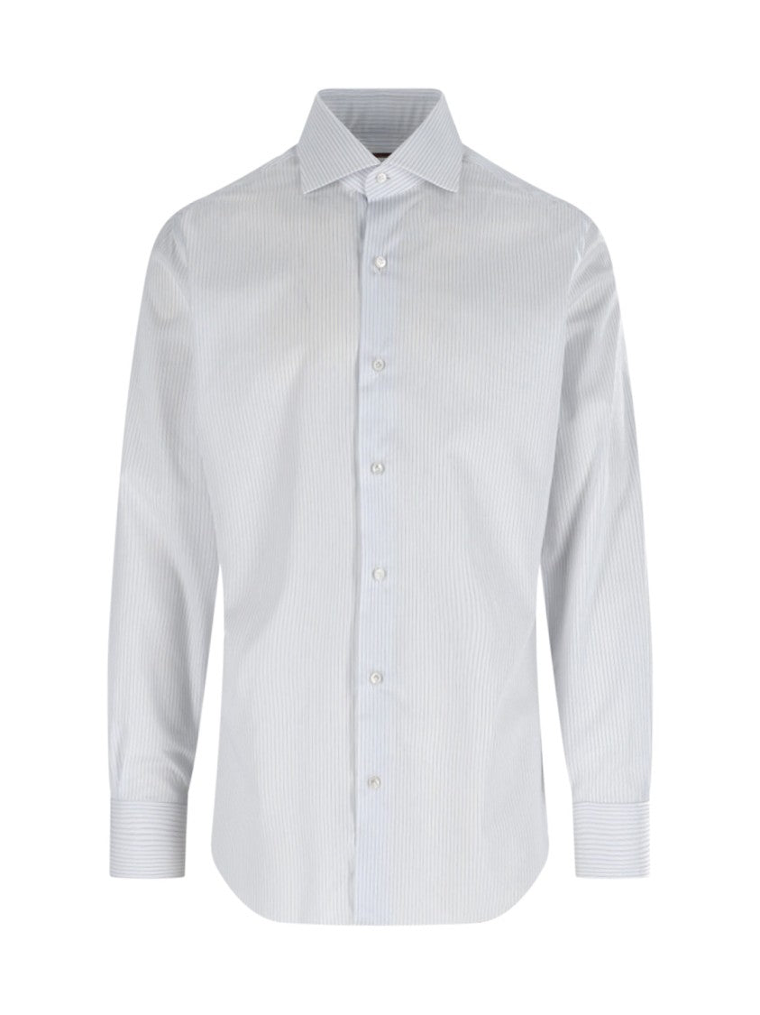 Barba Napoli Striped Cotton Shirt – White And Blue