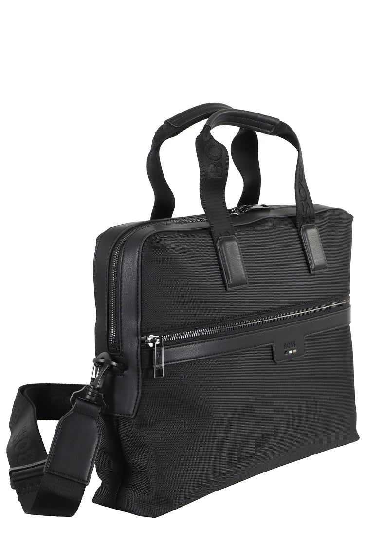 Boss Structured Briefcase With Logo Applique And Removable Strap