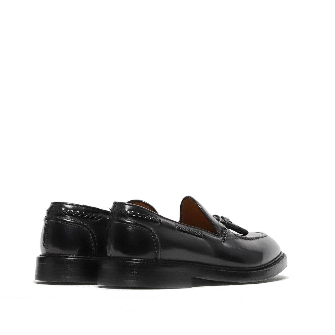 Green George Black Faded Leather Moccasin With Tassels