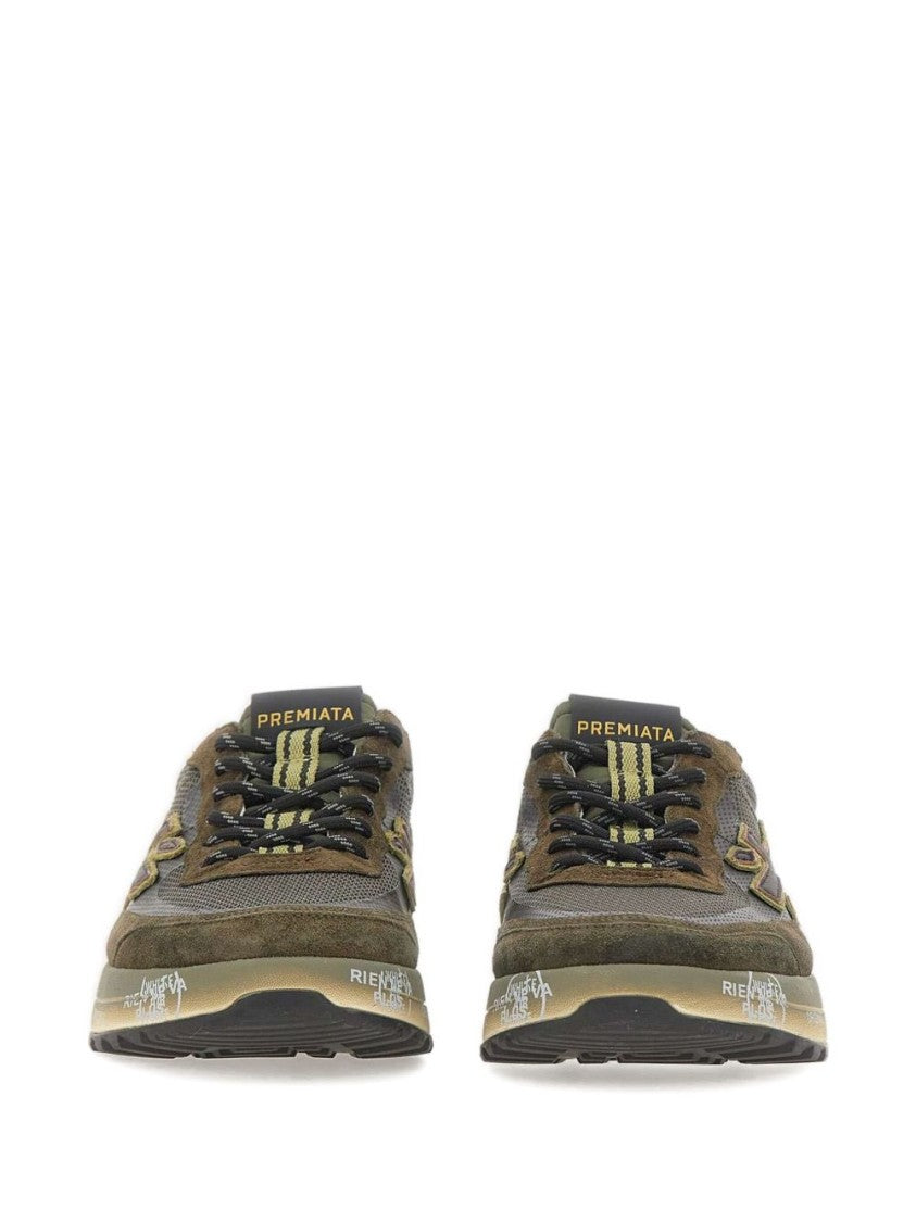 Premiata Earthy-Toned Suede And Mesh Sneakers With Distinctive Logo