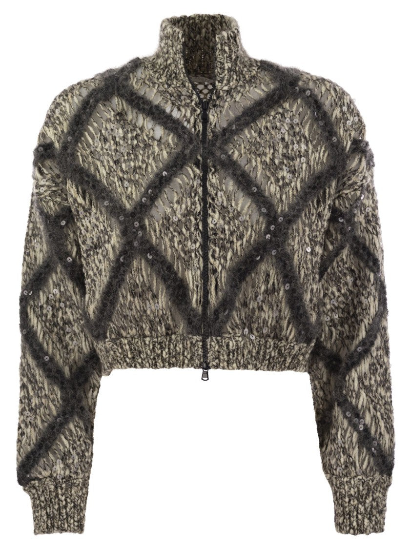 Brunello Cucinelli Wool-Blend Cardigan With Diamond Pattern