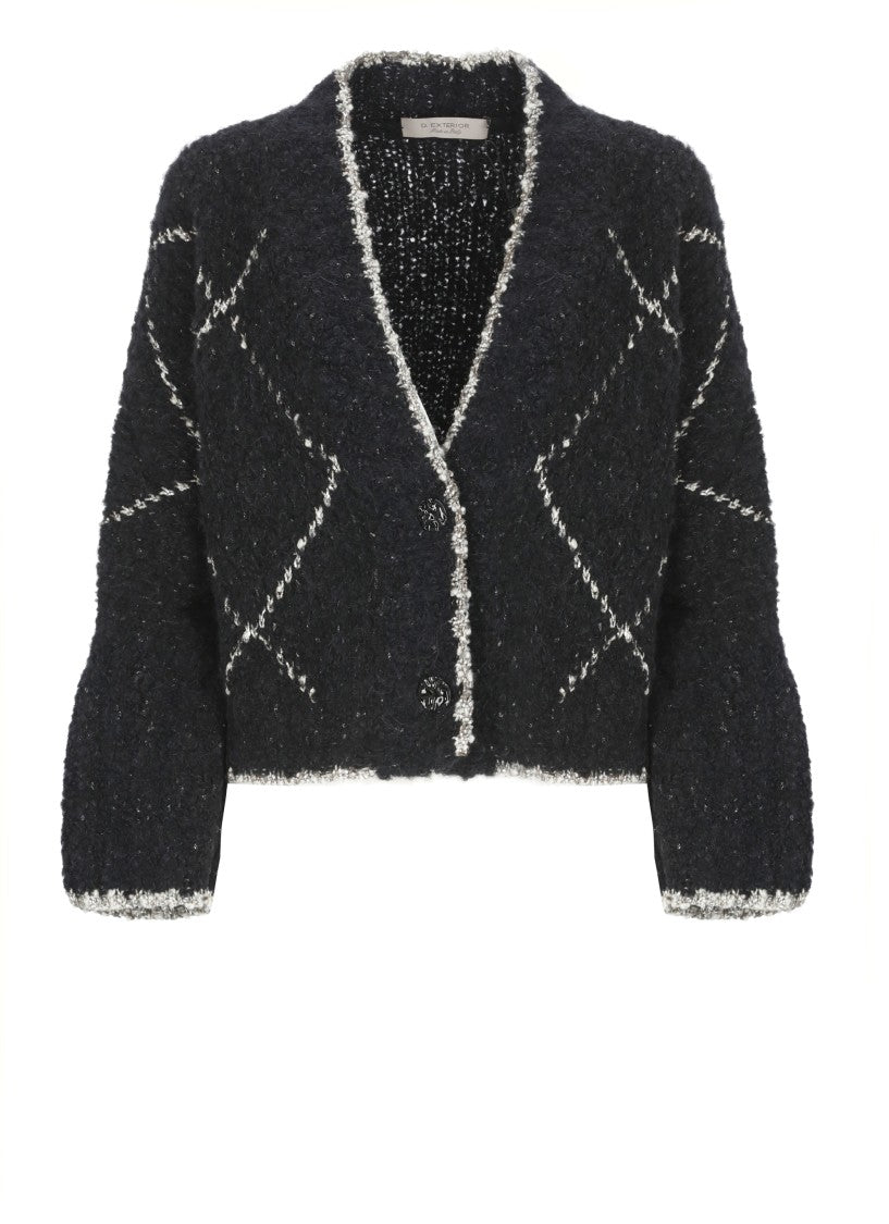 D. Exterior Black Wool And Alpaca Cardigan