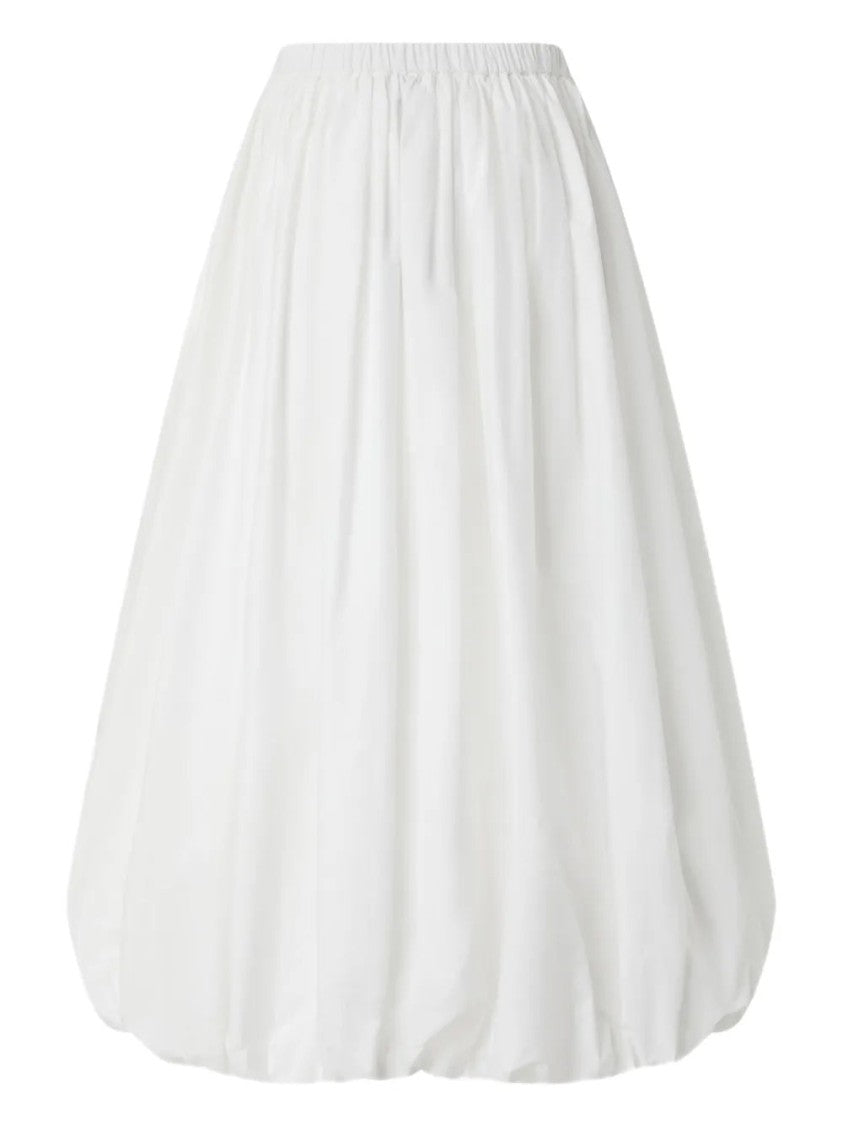Pinko Gathered White Cotton Skirt With Voluminous Silhouette