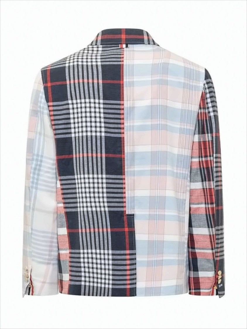 Thom Browne Patchwork Cotton Suit Jacket With Notched Lapel And Multi-Pocket Design