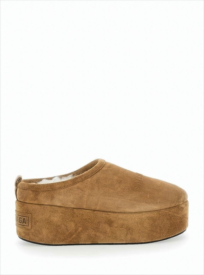 Balenciaga Plush Suede Mule With Thick Platform Sole