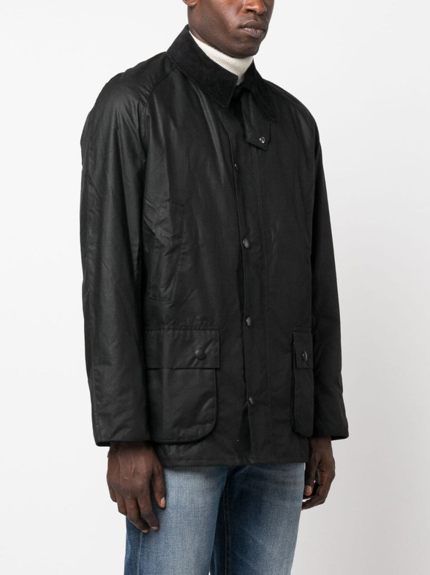 Barbour Black Waxed Cotton Jacket With Velvet Collar