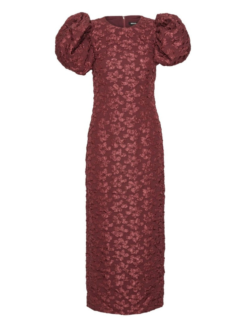 Rotate Textured Midi Dress With Dramatic Puffed Sleeves