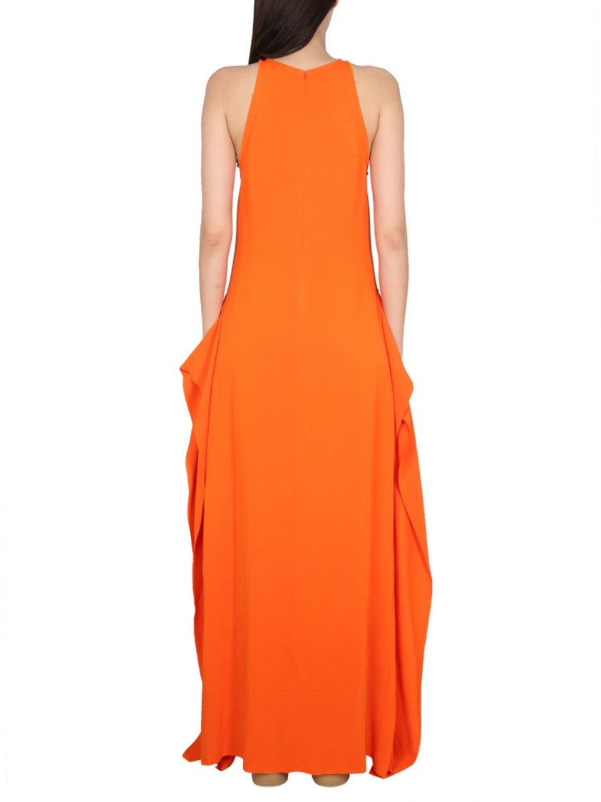 Lanvin Round Neck Longuette Dress With Concealed Design