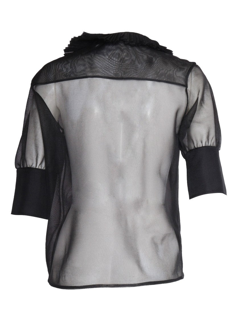 Philosophy Di Lorenzo Serafini Sheer Black Top With Puff Sleeves