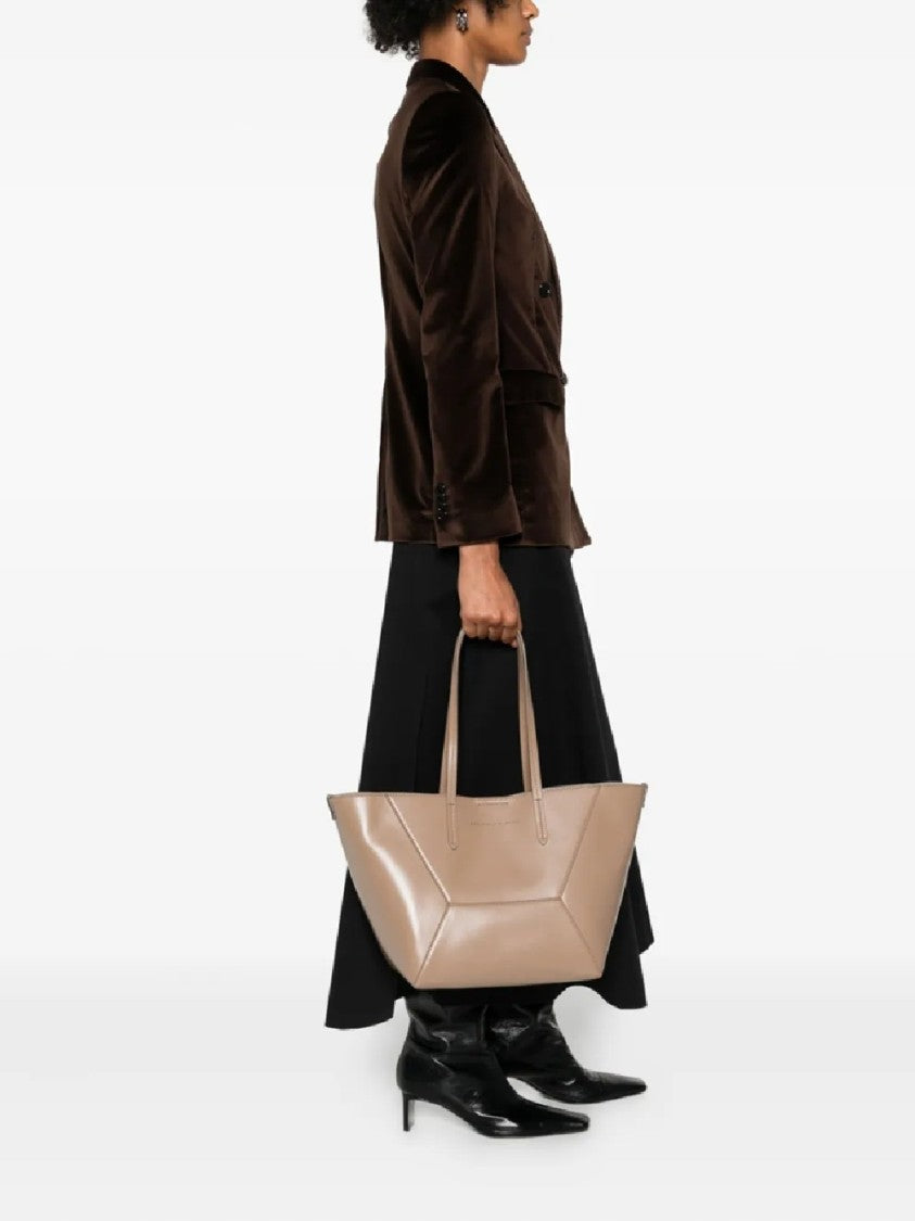 Brunello Cucinelli Geometric Panel Brown Tote Bag With Detachable Pouch