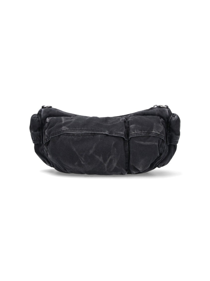 Diesel Black Cotton Shoulder Bag With Multi-Pocket Design