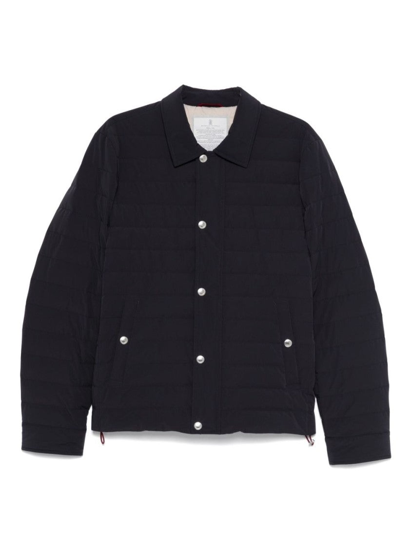 Brunello Cucinelli Quilted Black Coat With Button-Up Front