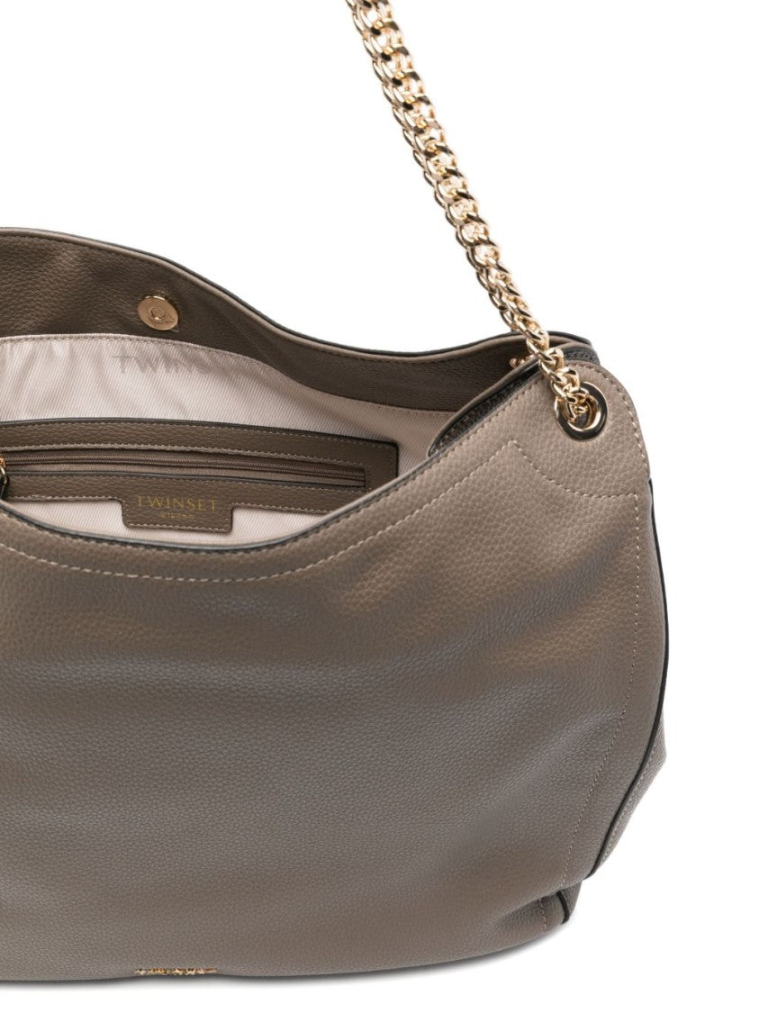 Twin-Set Textured Handbag With Chain-Link Strap And Magnetic Closure