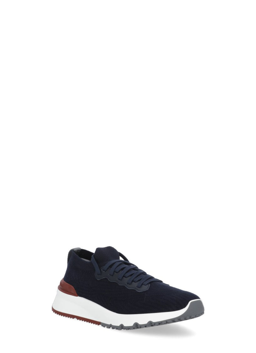 Brunello Cucinelli Gros Grain Logo Blue Sneakers